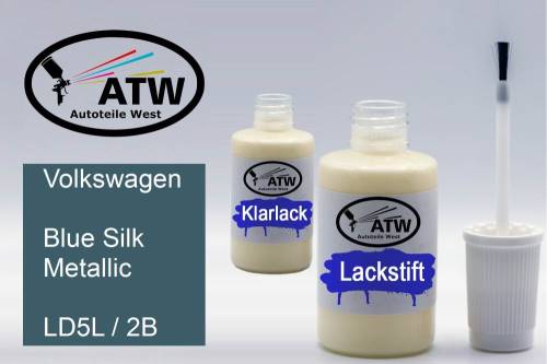 Volkswagen, Blue Silk Metallic, LD5L / 2B: 20ml Lackstift + 20ml Klarlack - Set, von ATW Autoteile West.